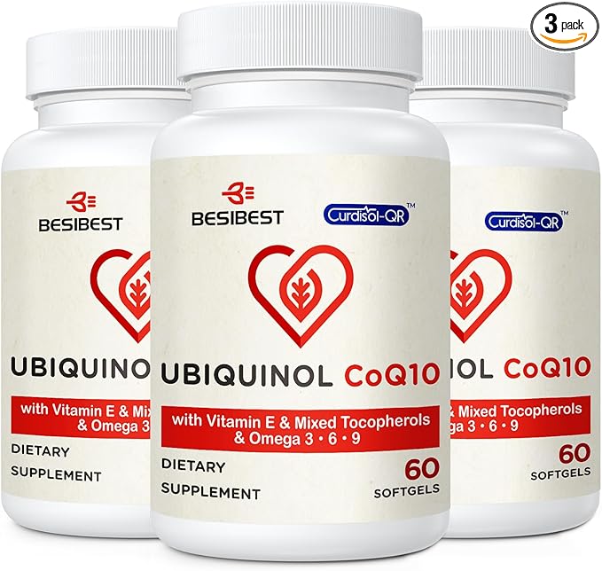 Ubiquinol CoQ10-600mg-Softgel Active Coq10 Ubiquinol Supplement with Vitamin E &amp Omega 3 6 9 High Absorption-Coenzyme-Q10 Powerful Antioxidant for Energy Production Tested 180 Count