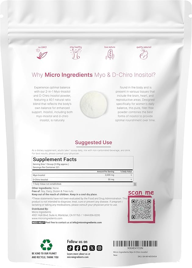 Micro Ingredients Vitamin D3 10000iu + K2 200mcg Coconut Oil Softgels &amp Myo &amp D-Chiro Inositol Powder Bundle 2 Pack | Essential Sunshine Vitamins | Inositol Supplement for Women