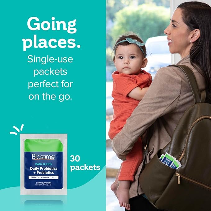 Biostime Infant Baby Toddler Kids Probiotic &amp Prebiotic with Vitamin D | Baby Probiotic Powder | Kids Immune Support | Constipation Relief for Babies * | Supports Digestion Gas Relief | 28 Packet