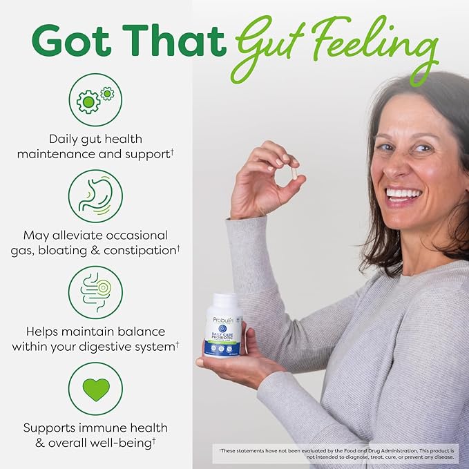 Probulin Daily Care Probiotic Supplement Digestive Gut and Immune Health Support Capsules for Men and Women 10 Billion CFU Vegan 60 Count Bottle