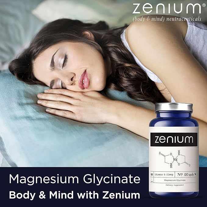 Zenium - Magnesium Glycinate for Sleep Chelated 600mg per Serving 120 Capsules | High Absorption | Relieve Tension Worry Nervousness | Calm The Mind &amp Body | Ayurvedic | Natural Relief Supple
