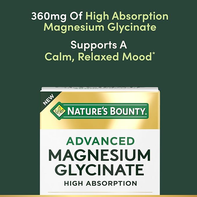 Nature's Bounty Calm Magnesium Glycinate Supplement - High Absorption Magnesium for Relaxed Mood Heart &amp Bone Health 90 Capsules (Pack of 2)
