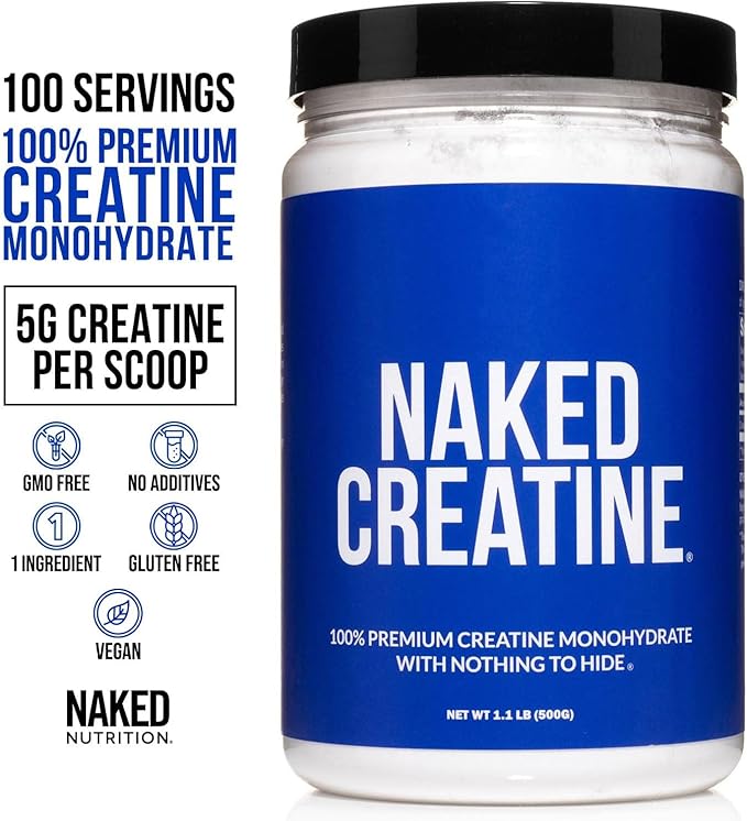 NAKED Whey Protein Powder 1LB (15 Servings) Pure Micronized Creatine Monohydrate 500g (100 Servings) – Grass-Fed Bulk Non-GMO Gluten Free Soy Free