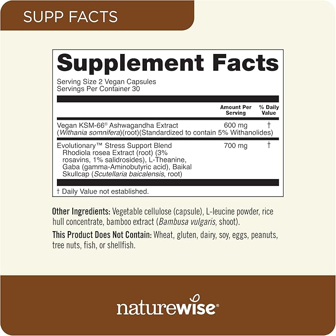 NatureWise [1] Probiotics 60 Billion CFU + Organic Prebiotics - 30 Capsules[1-Month Supply] + [1] Ashwagandha for Stress + GABA &amp L-Theanine - 60 Capsules[30-Day Supply]
