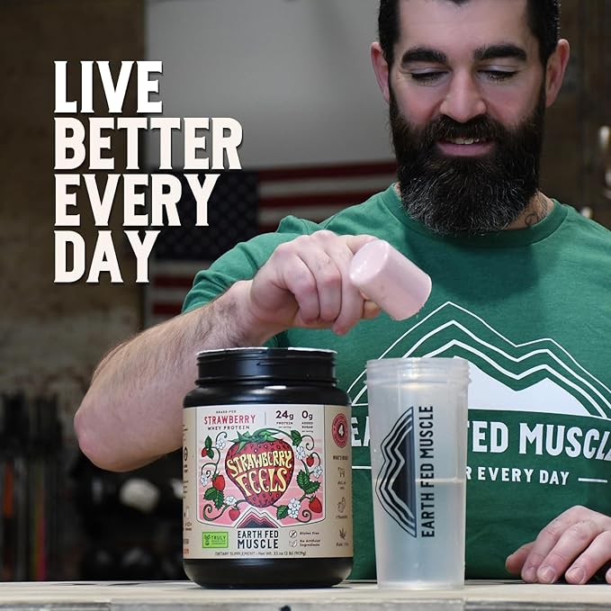 Earth Fed Muscle Strawberry Feels (Forever) – Irish Truly Grass‑Fed Whey Protein Isolate No Sugar Soy‑Free Gluten‑Free (2 lb 29 Servings Strawberry)