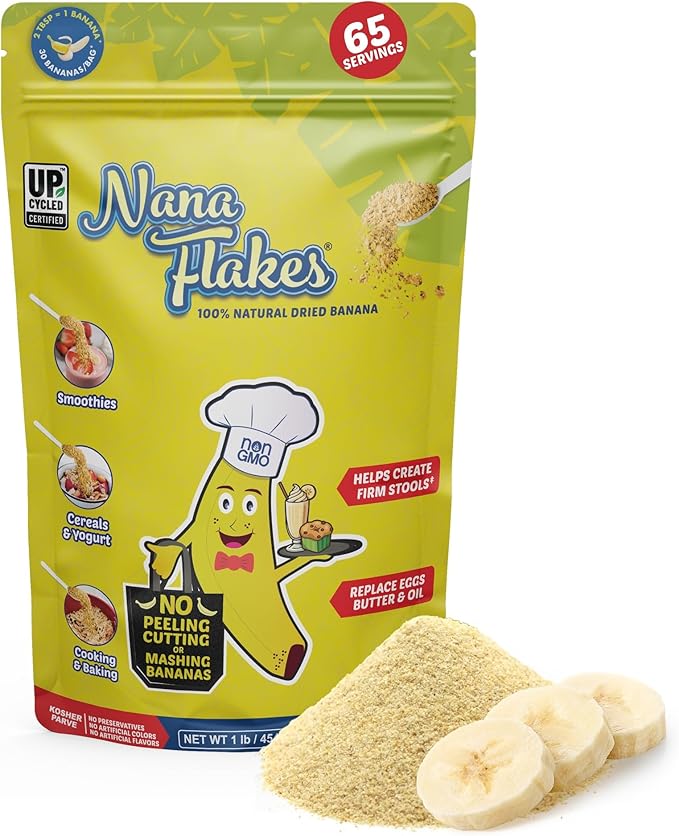 Nana Flakes 100% Pure Banana Flakes Food Powder - Natural - Great Source of Potassium &amp Fiber (Banana One Pound Bag)