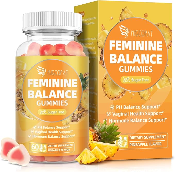 Premium Feminine Balance Gummies Women’s Health Probiotics - 100 Billion CFU Probiotics - Immune Support Gut Health Hormone Balance PH Balance Vitality Pineapple Flavor 60 Count