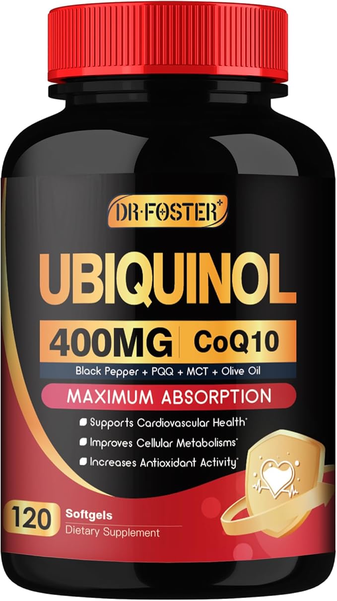 DRFOSTER Coq10 400mg Softgels Ubiquinol - Co Q 10 Supplement Coenzyme q10 Cq10 400mg Plus Vitamin E PQQ Black Pepper for Heart Health 120 Counts