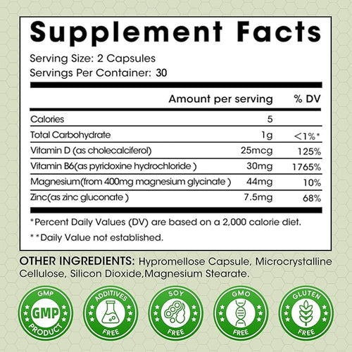 (2 Pack) Magnesium Glycinate Capsules Magnesium Supplement with Zinc Vitamin D3 &amp B6 - Highly Bioavailable and Absorption - Bone Heart Joint Immune Support 120 Vegan Capsules
