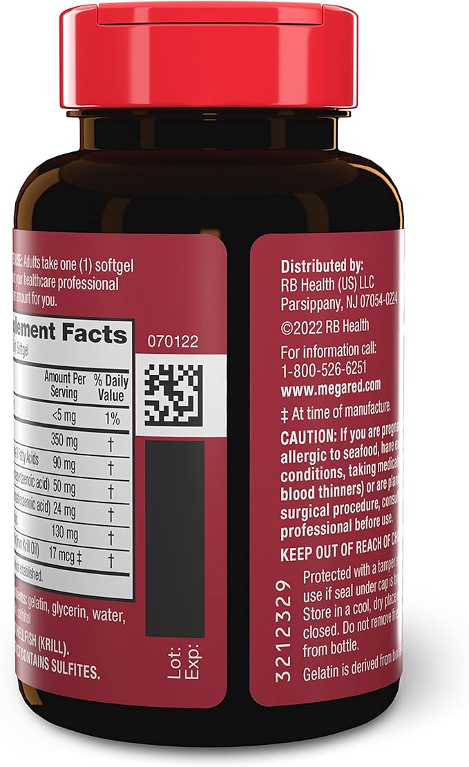 MegaRed - Omega-3 Krill Oil 350mg Softgels (130 Count in A Bottle) EPA &amp DHA Omega-3 Fatty Acids with No Fishy Aftertaste Unlike Fish Oil Contains Antioxidant Astaxanthin