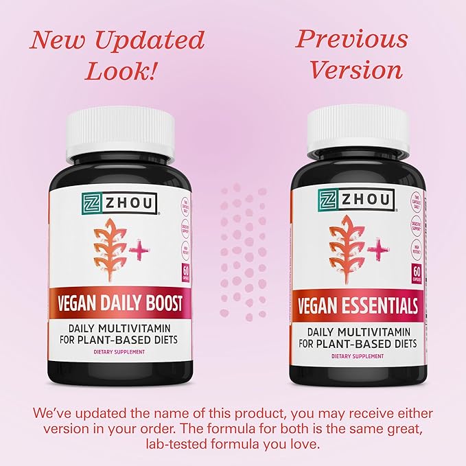 Zhou Vegan Multivitamin for Women &amp Men Daily Vegan Supplement Essential Multi Vitamin with Iron &amp Zinc for Energy Vitality Immune Support &amp Whole Body Health - 60 Veg Caps