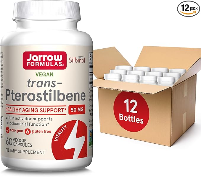 Jarrow Formulas Pterostilbene 50mg for Antioxidant Support Dietary Supplement Supports Healthy Aging 60 Veggie Capsules 60 Day Supply(Pack of 12)