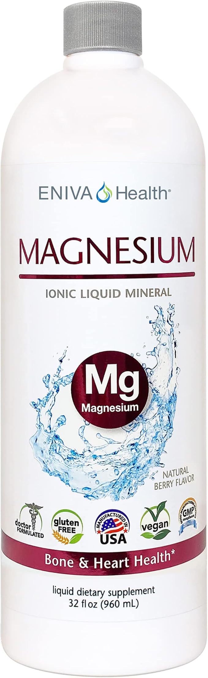 Liquid Ionic Magnesium Supplement (32oz) Digestive Health Muscle Energy and Bones. Doctor Formulated. Zero Calories. Zero Sugar. by Eniva Health.