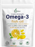 Triple Strength Omega-3 Fish Oil – 4200 mg Per Serving with 1300 mg EPA + 850 mg DHA – Lemon Flavor Burpless Formula – Wild-Caught Non-GMO Gluten-Free – 300 Softgels