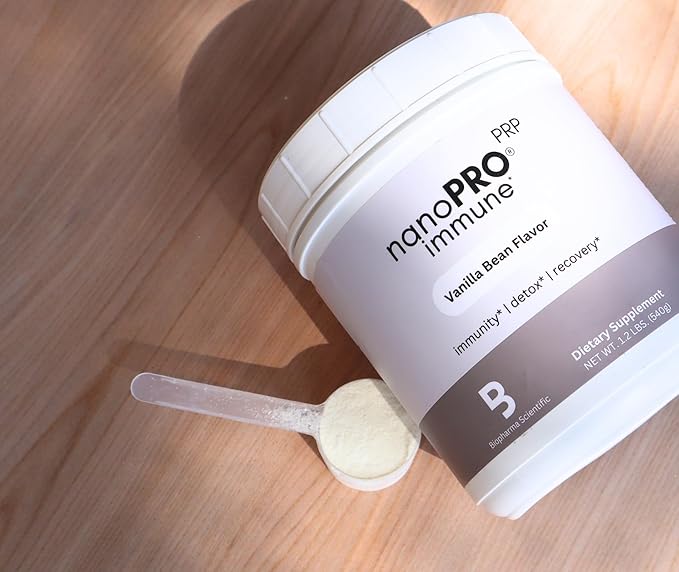 Biopharma Scientific Nanopro Immune: Whey Protein Powder for Immune Support &amp Exercise Recovery with Colostrum Glutathione Proline Rich Polypeptides Vanilla Bean Flavor 30 Servings