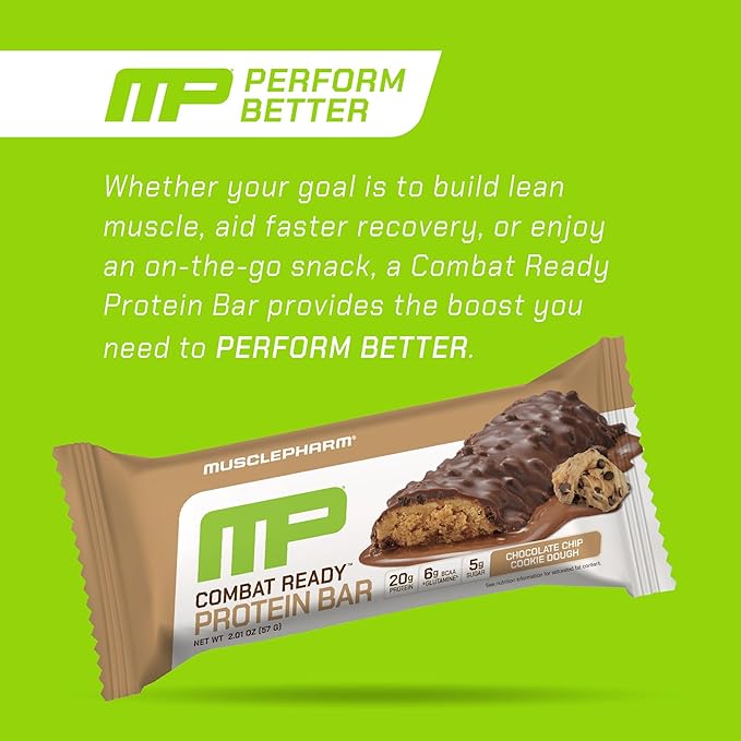 MusclePharm Combat Sport Bar Bundle - Chocolate Chip Cookie Dough &amp Chocolate Cake Flavors High Protein Fuel Performance Combat Cravings 20g Protein 5g Fiber 12 Bars