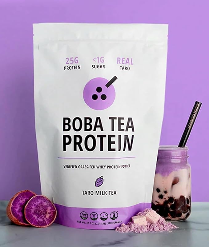 Boba Tea Protein Taro Milk | 25g Grass-Fed Whey Protein Isolate Powder | Gluten-Free &amp Soy-Free Bubble Tea Drink | Real Ingredients &amp Lactose-Free Protein Drink | 25 Servings