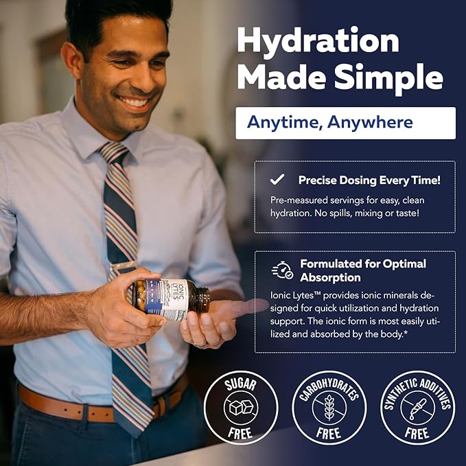 Ionic Lytes™ Electrolyte Mineral Complex with Ionic Sea Salt Fulvic &amp Humic Acid - Supports Hydration Electrolyte &amp Mineral Balance &amp Muscle Function (60 Capsules) - Soy-Free Gluten-Fre