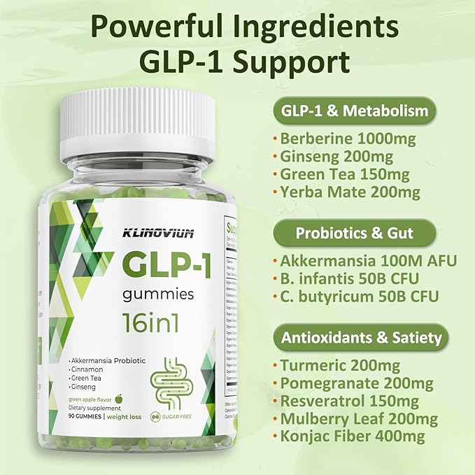 GLP1 Supplement | GLP Gummies Activates GLP-1 &amp AMPK with Akkermansia Probiotics Berberine&ampMore GLP 1 Gummy for Women &amp MenGut Health Energy &amp Metabolism - 1 Pack 90 Gummies