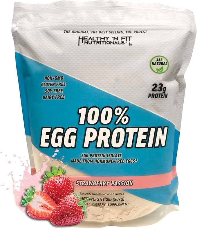 Healthy N Fit 100% EGG PROTEIN- Strawberry (2lb): 100% Egg White Protein PLUS Natural Peptides. Naturally Sweetened Zero Carb Keto Paleo Friendly