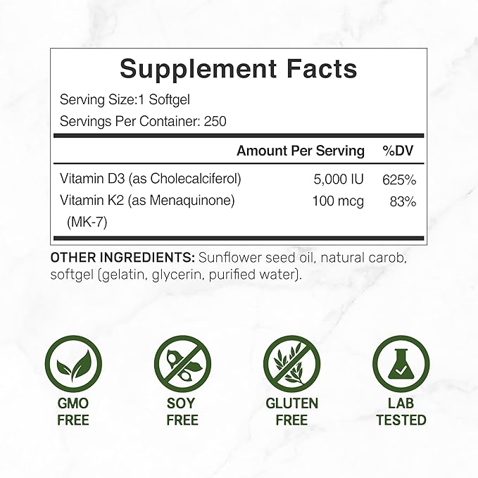 Magnesium Glycinate 500mg Veggie Capsules &amp Vitamin D3 5000iu + K2 100mcg Softgels Bundle – Easily Absorbed Chelated Mineral – D &amp K Essential Sunshine Vitamins