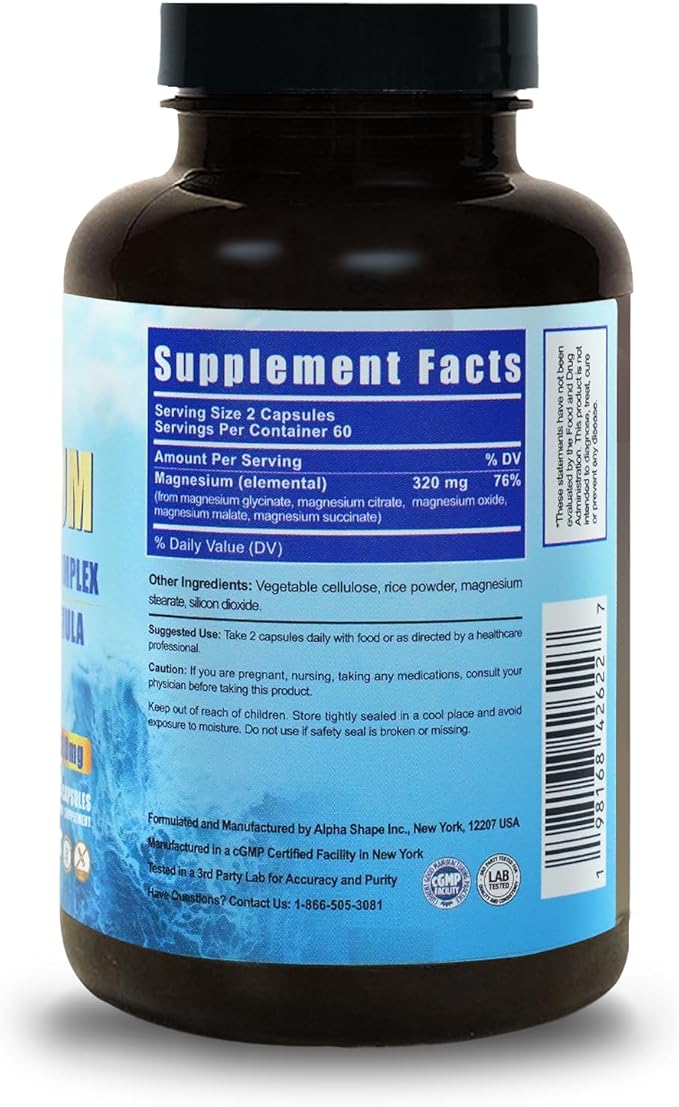 5-in-1 Magnesium Complex | 320mg of Magnesium Glycinate Malate Citrate… | Support for Sleep Muscle Relaxation and Energy Metabolism | High Absorption | Vegan Non-GMO | 120 Capsules (2 Packs)