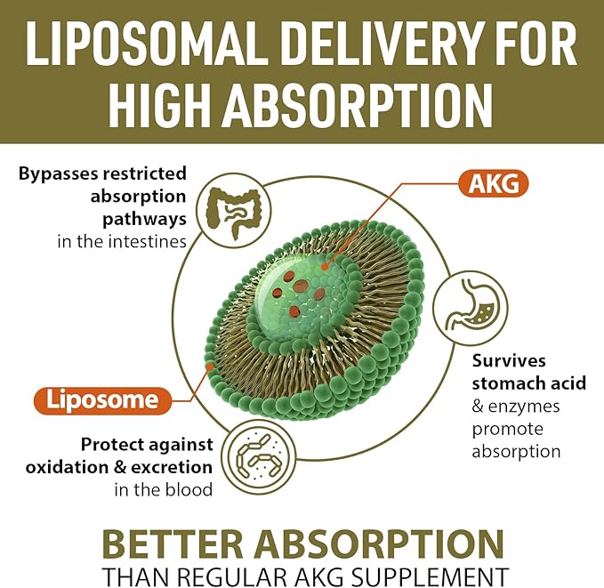 Liposomal Calcium AKG Supplement 1500 MG (Alpha-Ketoglutaric Acid) More Effective Than AAKG Ca AKG for Longevity Age Defense Cellular Energy Metabolic Function 60 Softgels