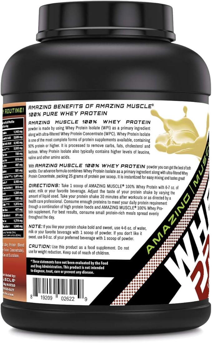 Amazing Muscle 100% Whey Protein Powder *Advanced Formula with Whey Protein Isolate as a Primary Ingredient Along with Ultra Filtered Whey Protein Concentrate (Hazelnut 5 Lb)