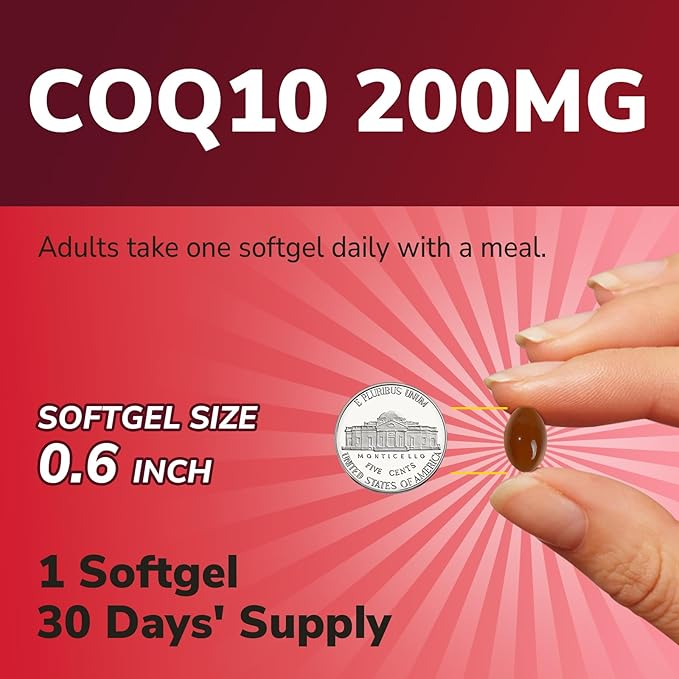 CoQ10 200 mg with Extra Virgin Olive Oil High Absorption CoQ10 Ubiquinone Max Potency Heart &amp Cellular Energy Support Powerful Antioxidant Easy to Swallow Once Daily 30 Softgels