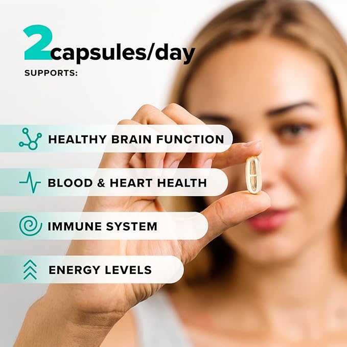 Vegan Omega 3 Supplement- 960mg Omega-3 Fatty Acids DHA EPA SDA ALA Supplement - Immune Support- 30 Servings 60 Liquid Capsules