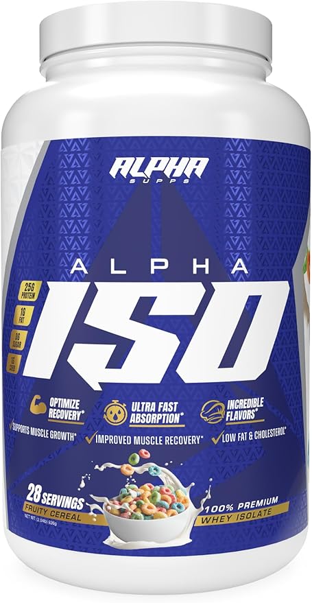 Alpha Supps ISO Low Carb 100% Whey Protein Isolate Powder 25 Grams Per Serving Helps Support Muscle Growth Low Sugar and Gluten Free (Fruity Cereal 2 lb)