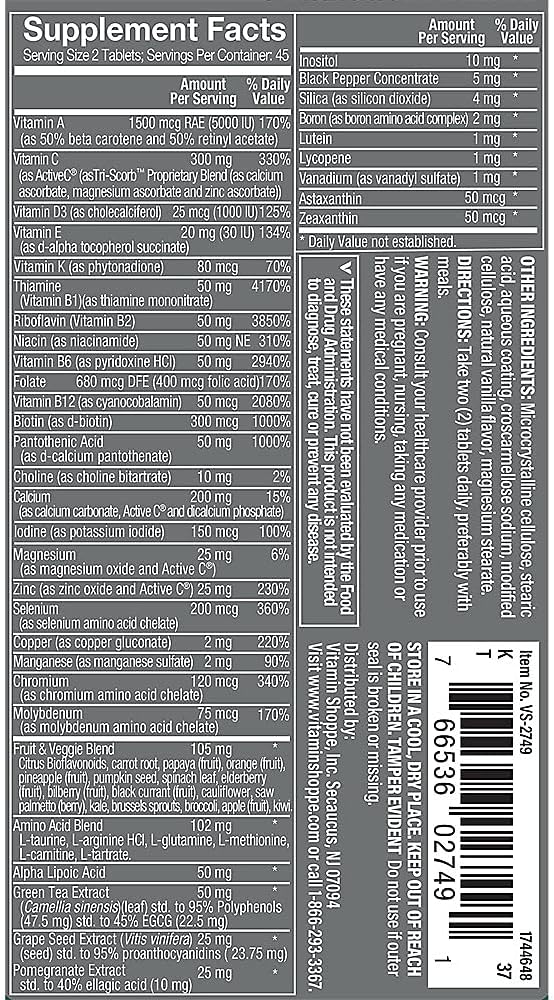 The Vitamin Shoppe Ultimate Man Multivitamin - High Potency Daily Multi with Energy Blend Complete Nutrition for Men (90 Tablets)