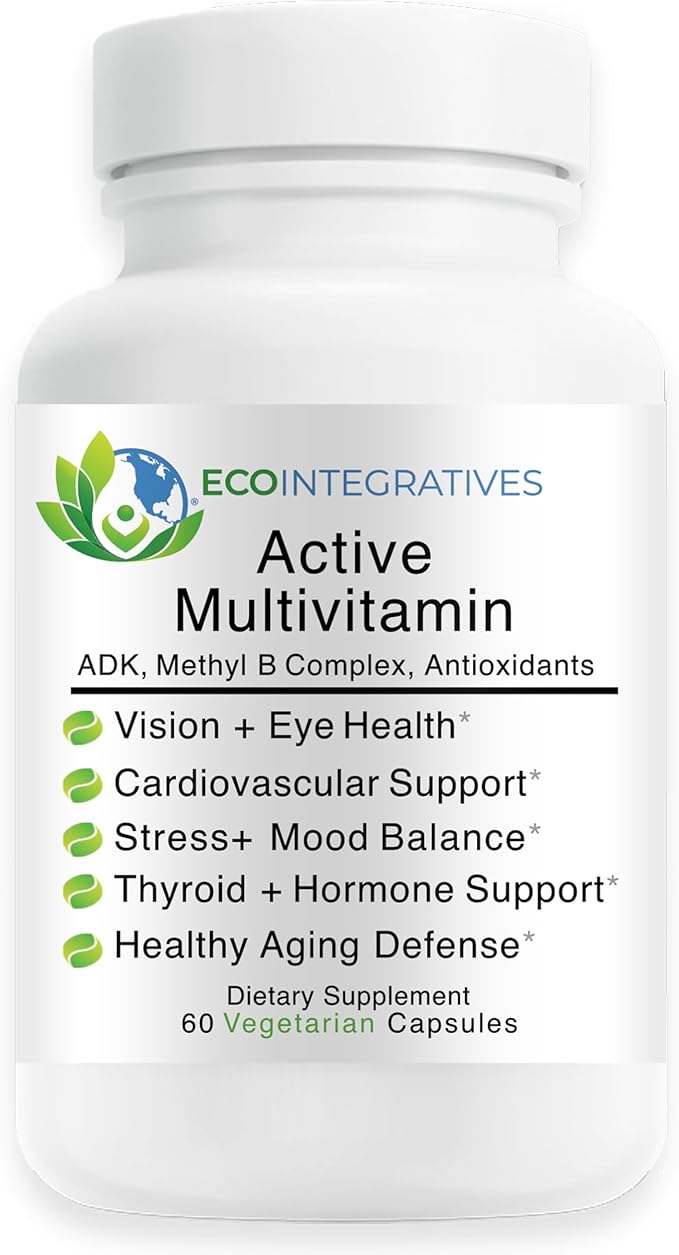 Active Multivitamin | ADK Methyl B Complex Antioxidants | Quatrefolic Folate Methyl B12 P5P Vitamin D3 K1/K2 | 60 Vegetarian Capsules