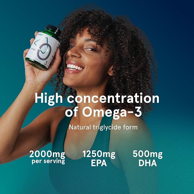 Puori Omega 3 Fish Oil Supplement - Ultra Pure &amp Burpless Wild Caught Fish Oil with 2000mg Omega 3 Fatty Acids1250mg EPA &amp 500mg DHA Supports Heart Brain &amp Eye Health - IFOS Certified -