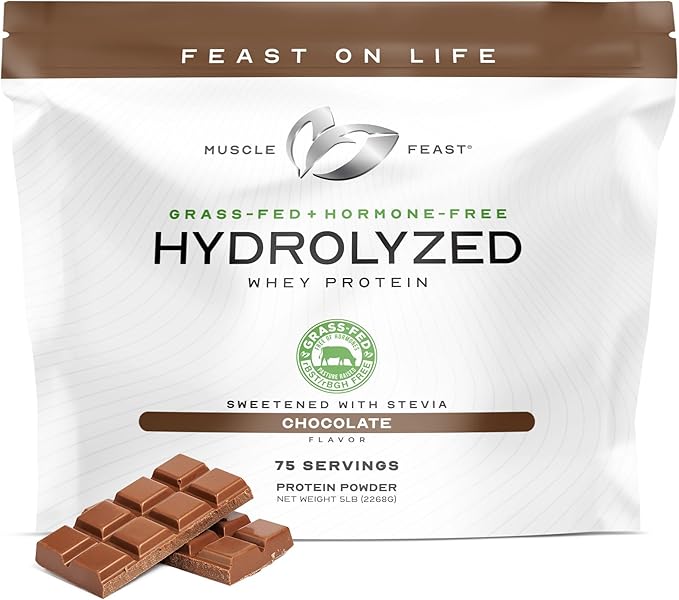 Muscle Feast Hydrolyzed Whey Protein Powder Grass Fed and All Natural Hormone-Free Hydro Whey Powder for Men and Women Gluten Free Non-GMO Delicious Hydrolyzed Protein Powder Chocolate 5lb