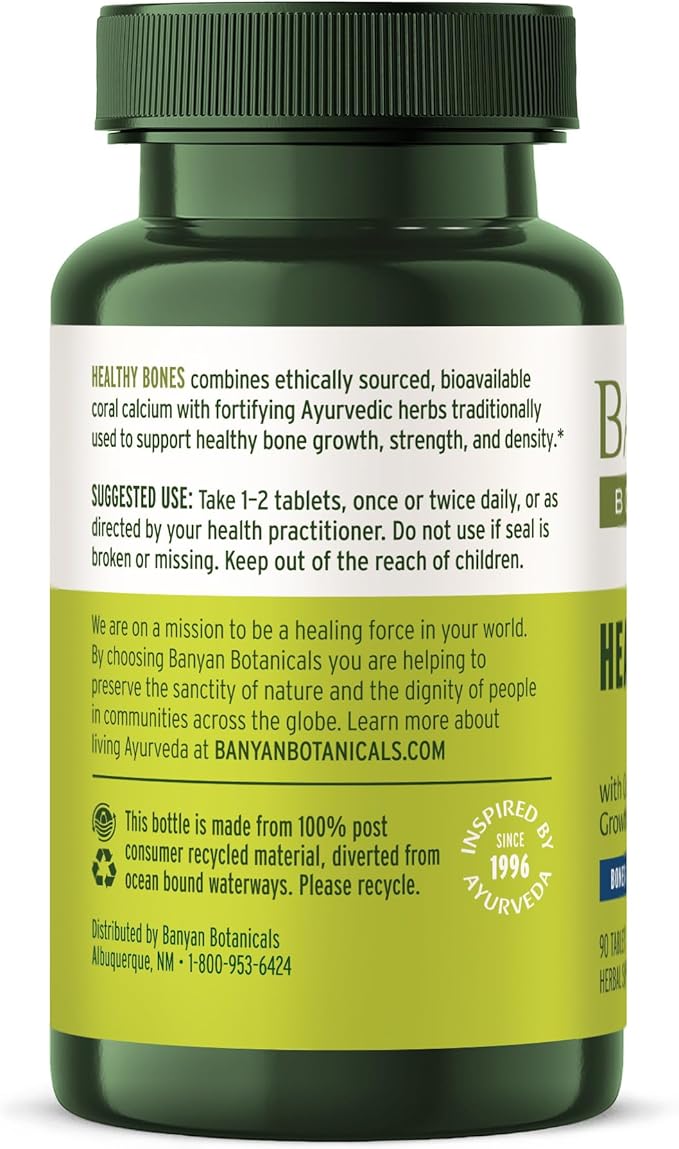 Banyan Botanicals Organic Healthy Bones – Ethical Coral Calcium &amp Bone Density Supplement – with Ashwagandha &amp Arjuna for Skeletal Strength &amp Joint Support – 90 Tablets – Non-GMO