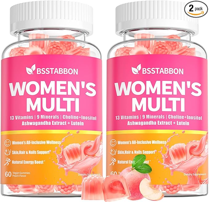 Organic Women's Multivitamin Gummies: Vegan Vitamin Supplement with Iron B12 D3 Biotin Magnesium Plus Ashwagandha for Hair Skin Health Boost Energy - Sugar Free Methylated Gummy(120Count)
