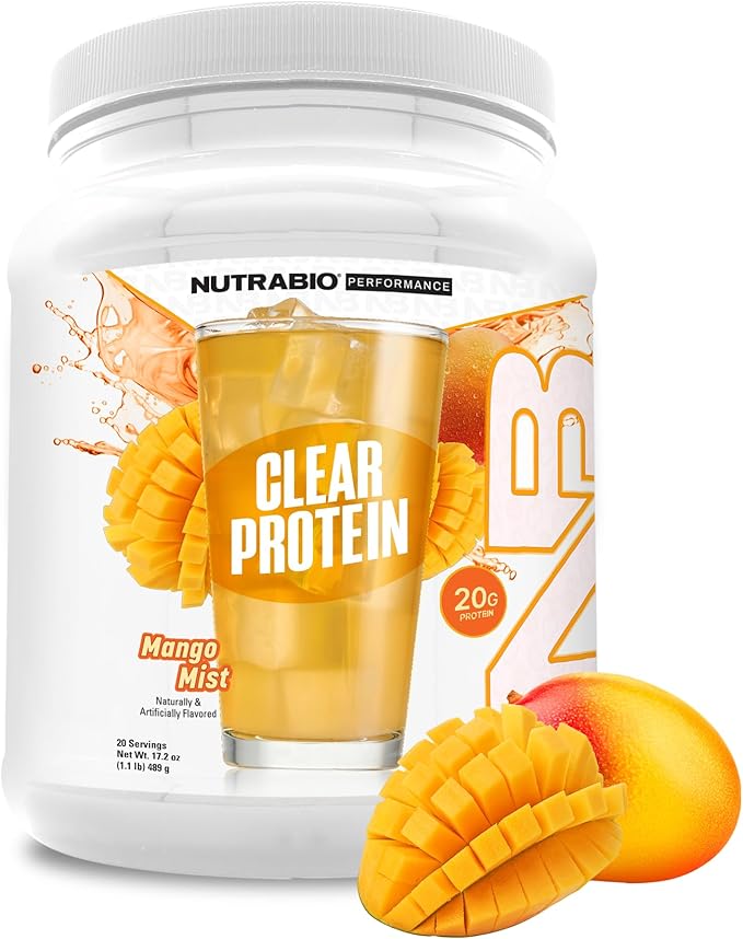 NutraBio Clear Protein Powder Mango Mist - 20 Servings 20g Clear Whey Protein Isolate 0 Sugar 0g Lactose Refreshing Fruit Flavors GLP1 Support - Bone Health - Muscle Post Workout Recovery