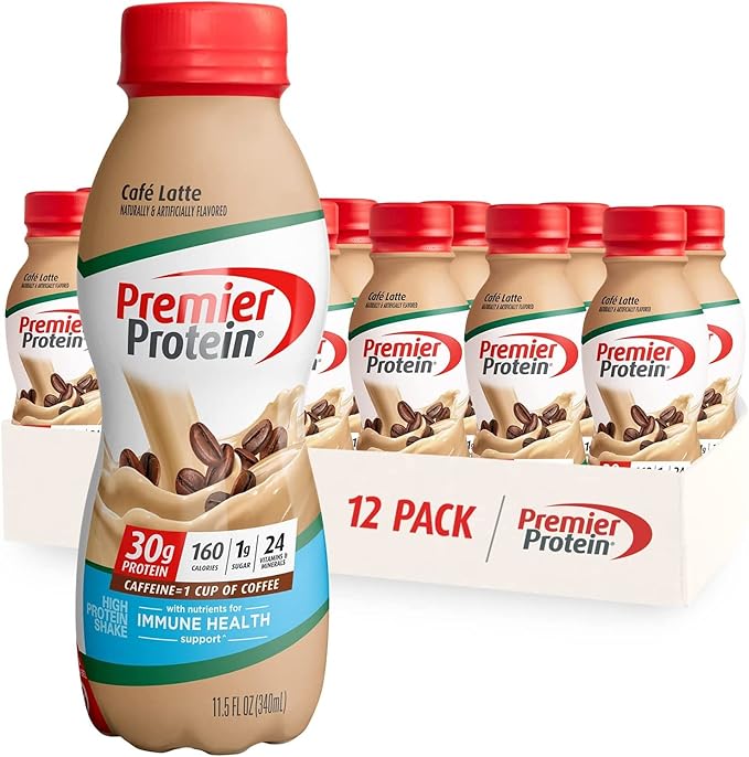 Premier Protein Shake MINIs Vanilla 22g Protein 120 Calories Pack of 12 &amp Café Latte 30g Protein 160 Calories Nutrients for Immune Health Pack of 12