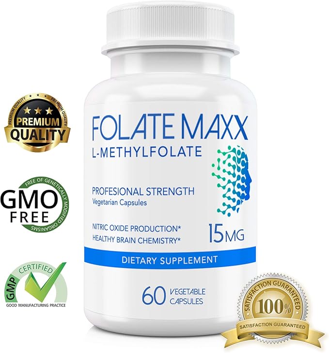 L-Methylfolate 15mg - 60 Capsules - Professional Strength Active Methyl Folate - 5-MTHF Supplement for Men &amp Women - Non GMO Gluten Free No Fillers