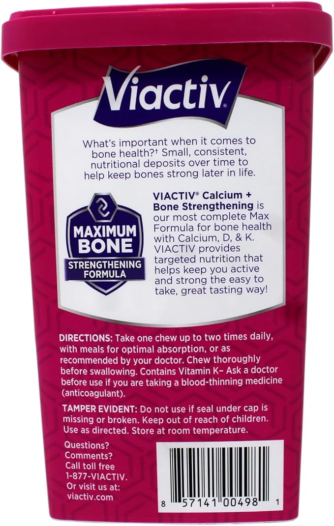 Viactiv Max Formula Calcium +Vitamin D3 Supplement for Bone Health Rich Caramel 100 Soft Chews - 4 Pack