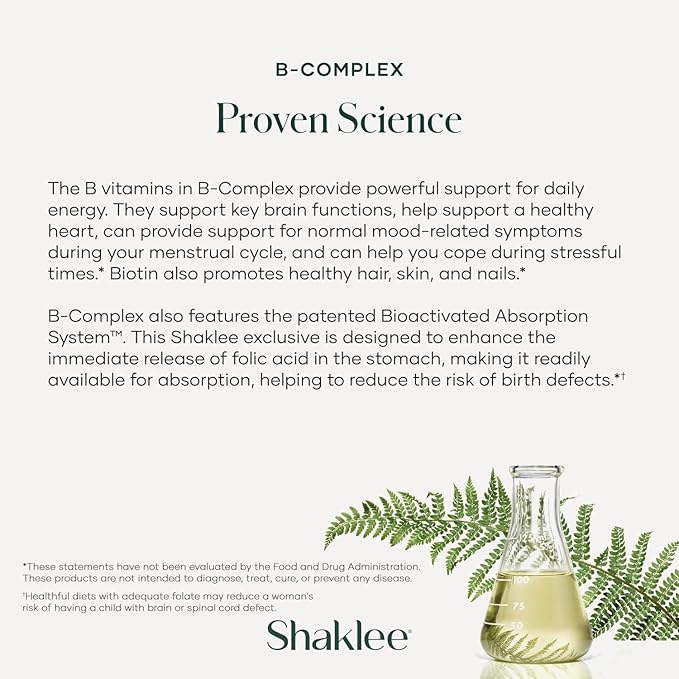 Shaklee - B-Complex- The Ultimate Energy Boost with Patented Bioactivated Absorption System™ - B Vitamins for Enhanced Well-Being - Supports Energy Cardiovascular and Brain Health - 240 Tablets