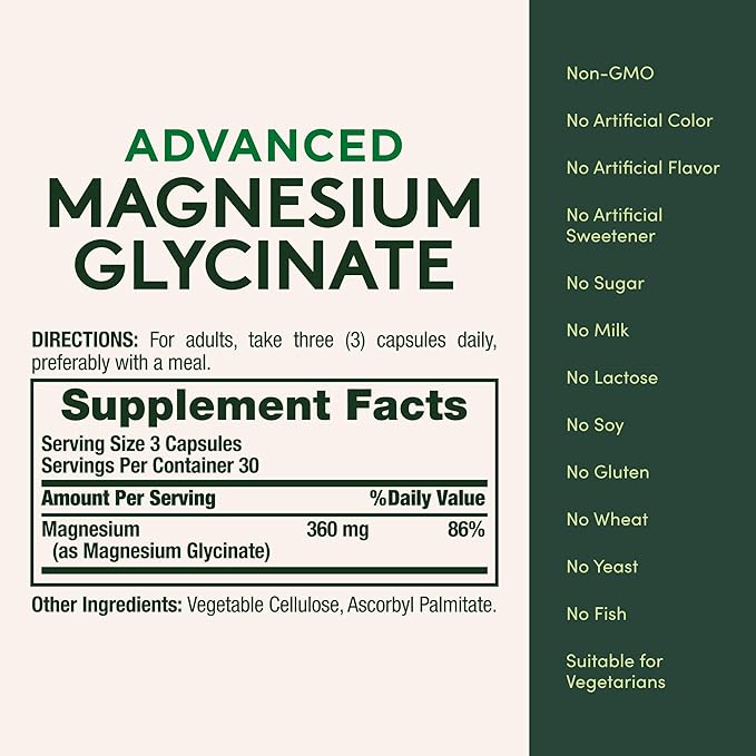 Nature's Bounty Calm Magnesium Glycinate Supplement - High Absorption Magnesium for Relaxed Mood Heart &amp Bone Health 90 Capsules (Pack of 3)