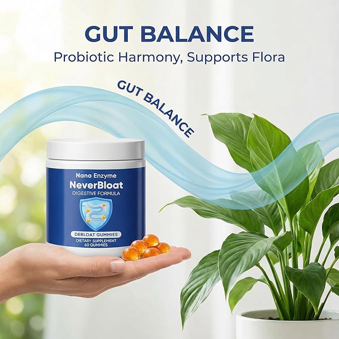 Nano Digestive Enzyme Gummies with Probiotics – NeverBloat Formula for Daily Digestive Support Helps Relieve Bloating &amp Gas Chewable Enzyme Complex - 60 Gummies