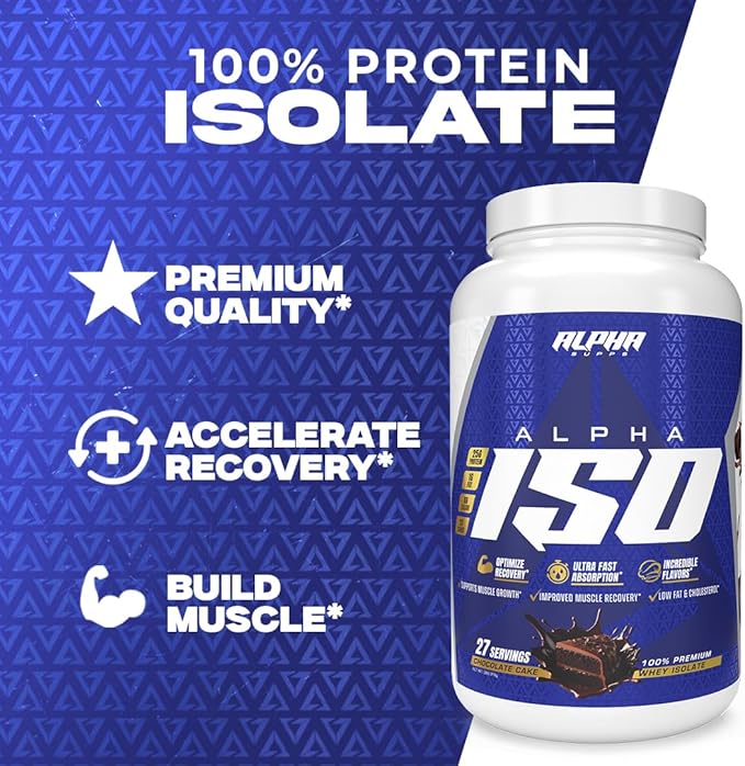 Alpha Supps ISO Low Carb 100% Whey Protein Isolate Powder 25 Grams Per Serving Helps Support Muscle Growth Low Sugar and Gluten Free (Chocolate Cake 2 lb)