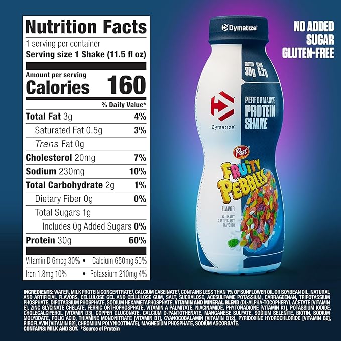 Bundle of Dymatize Performance Protein Shake Fruity Pebbles (12 pack) + 100% Creatine Monohydrate with Creapure (60 Servings)