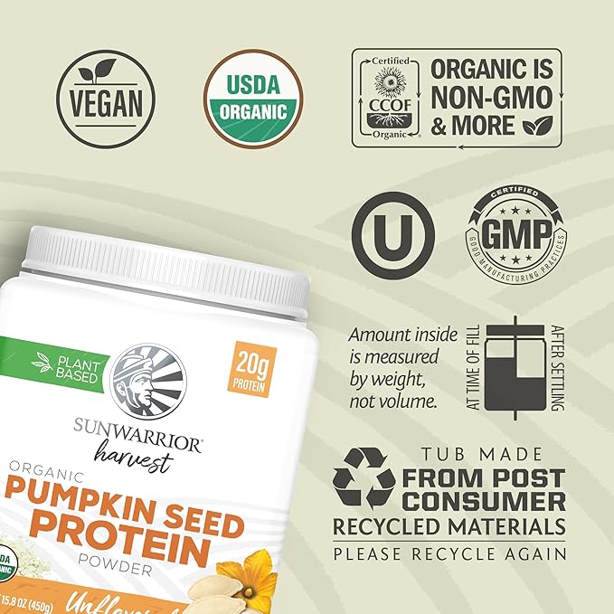 Organic Pumpkin Seed Protein Powder Cold Pressed Simple Single-Ingredient Superfood Plant-Based Easy to Digest All 9 Essential Amino Acids Mild Flavor for Smoothies Baking &amp 20g Protein 15 Serv