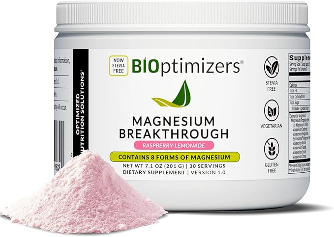 BIOptimizers Magnesium Breakthrough Drink - 8 Forms of Magnesium Electrolytes Sleep Health Stress Muscle Recovery Heart Support | Glycinate Citrate Malate- Raspberry Lemon