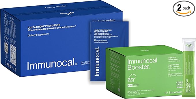 Immunocal Supplement Pack of 2 – 1 Regular and 1 Booster – Whey Protein Isolate and Glutathione Precursor – Includes 50+ Fruits and Vegetables – 30 Servings Each
