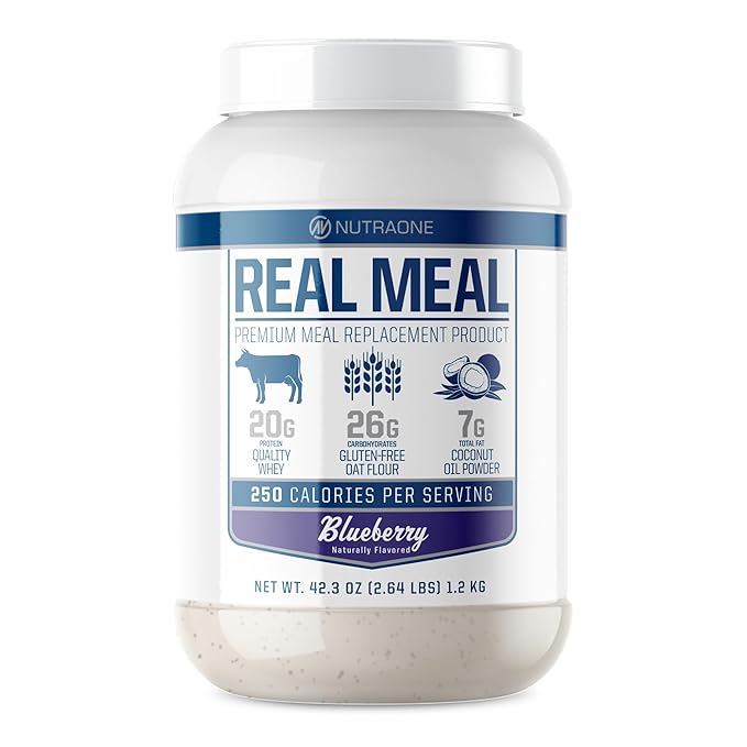 Real Meal by NutraOne - Perfect Meal Replacement Powder for Everyday Goals | Including Whey Protein Coconut Oil and Gluten-Free Oats* (Blueberry – 2.6 lbs.)